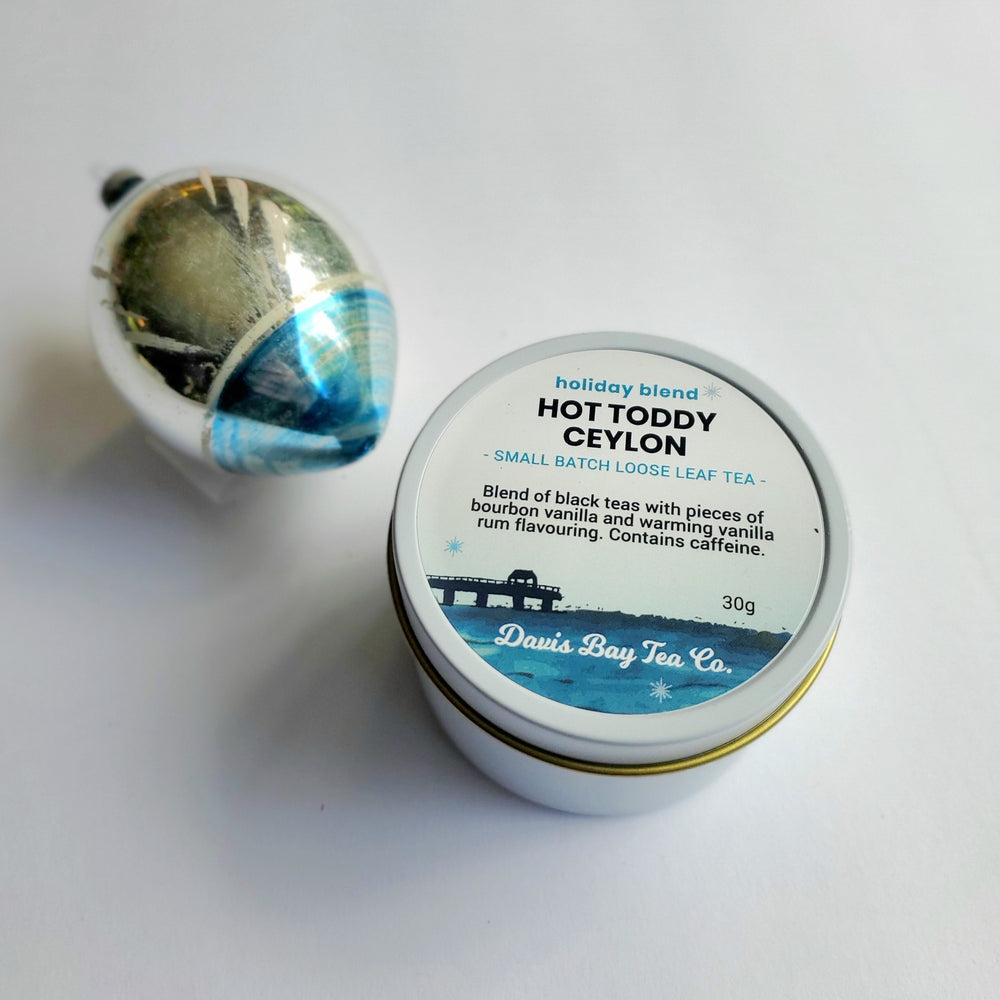 
                  
                    Tea canister labeled 'Hot Toddy Ceylon' from Davis Bay Tea Co. on a white background
                  
                